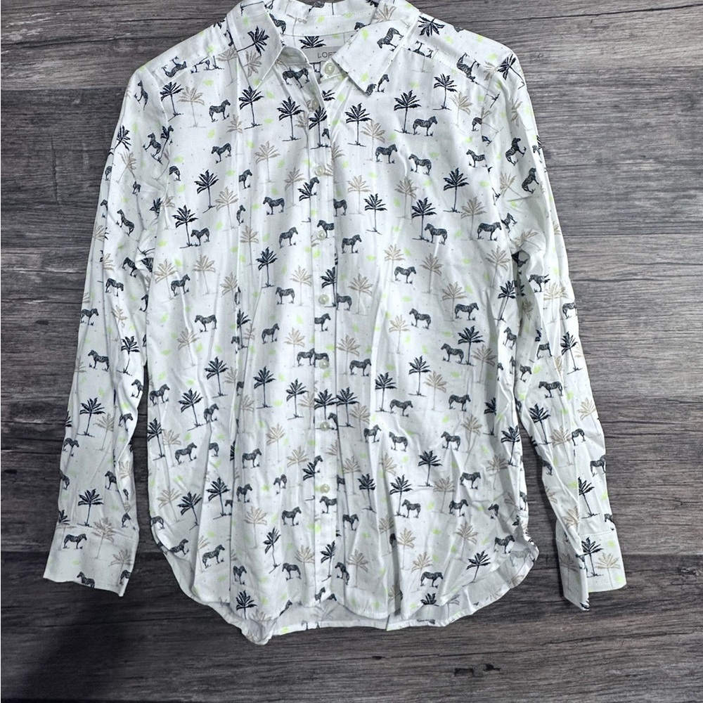 LOFT White and Black Zebra Print Button Down Shirt